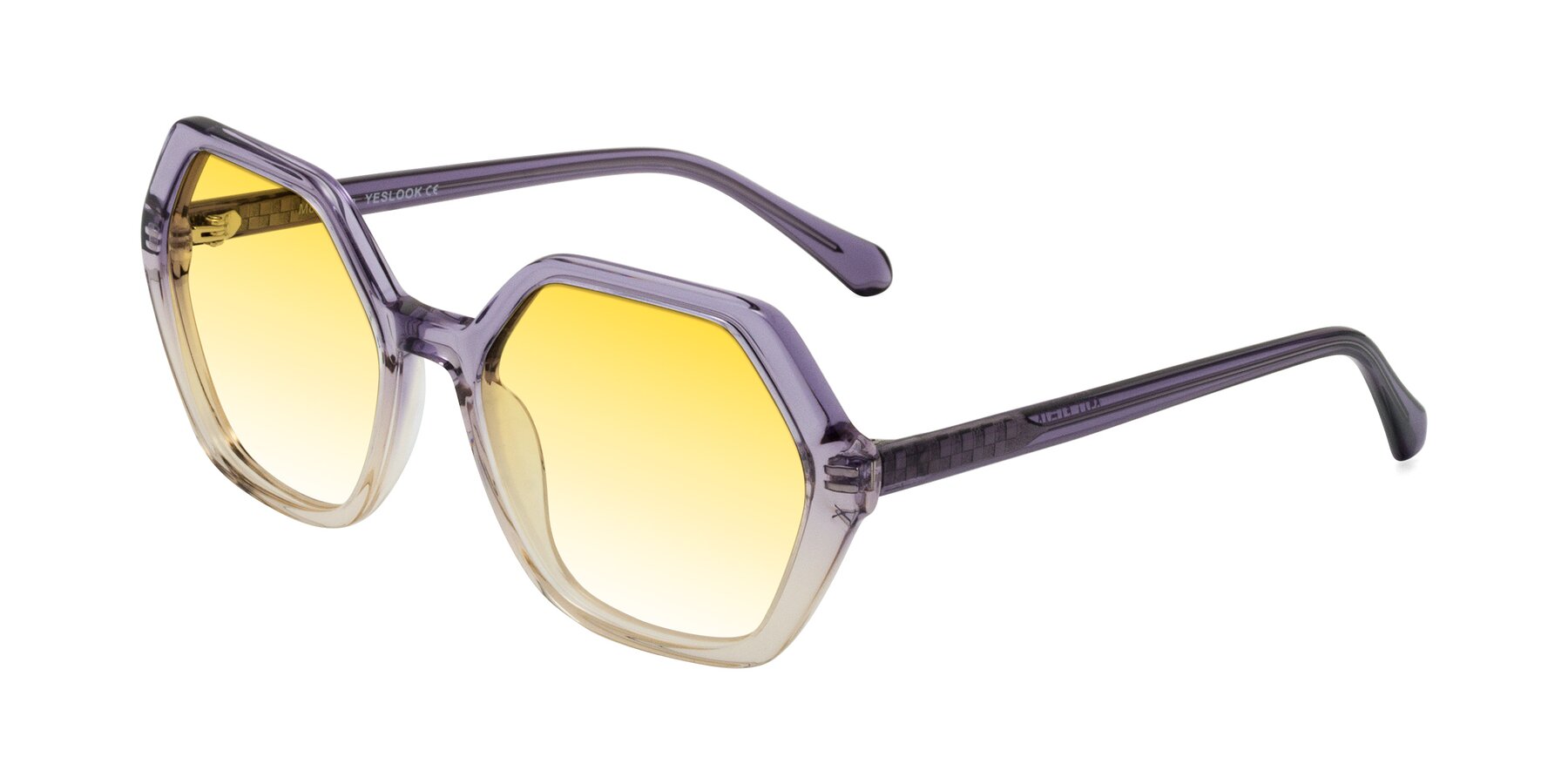 Angle of McFadden in Clear Purple/Champagne with Yellow Gradient Lenses