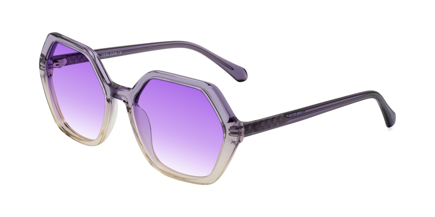 Angle of McFadden in Clear Purple/Champagne with Purple Gradient Lenses