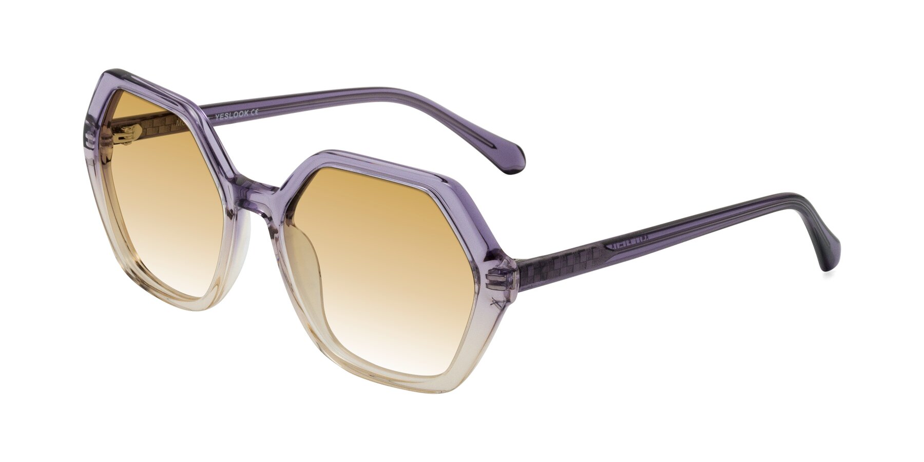Angle of McFadden in Clear Purple/Champagne with Champagne Gradient Lenses