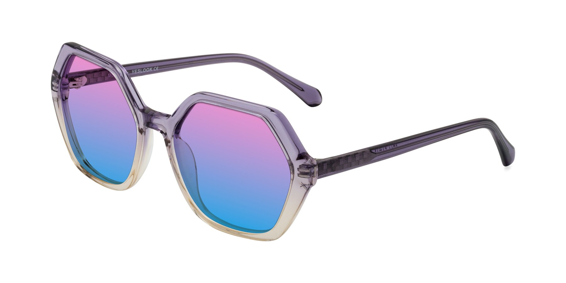 Angle of McFadden in Clear Purple/Champagne with Pink / Blue Gradient Lenses