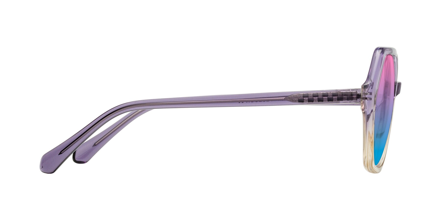 Side of McFadden in Clear Purple/Champagne with Pink / Blue Gradient Lenses