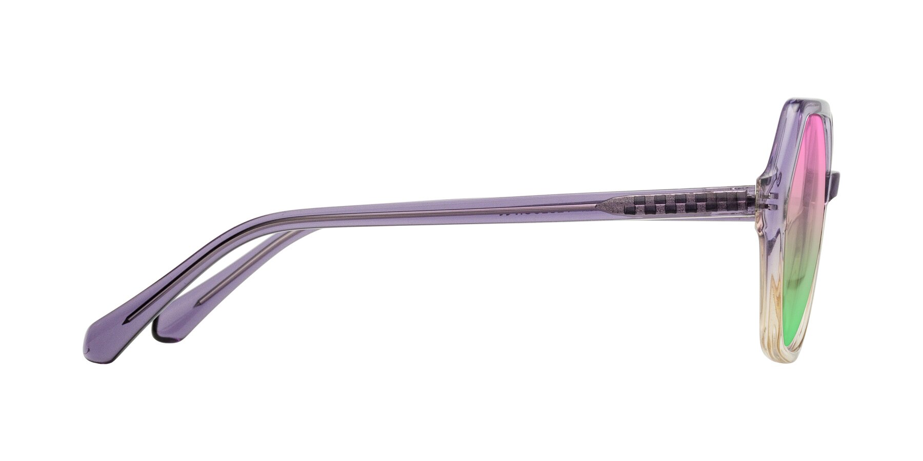 Side of McFadden in Clear Purple/Champagne with Pink / Green Gradient Lenses