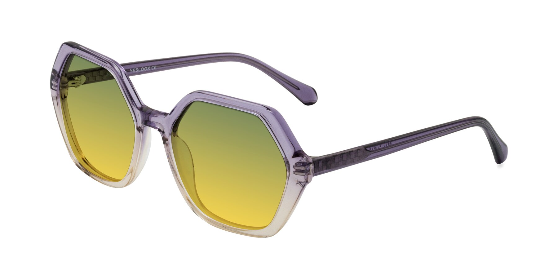 Angle of McFadden in Clear Purple/Champagne with Green / Yellow Gradient Lenses