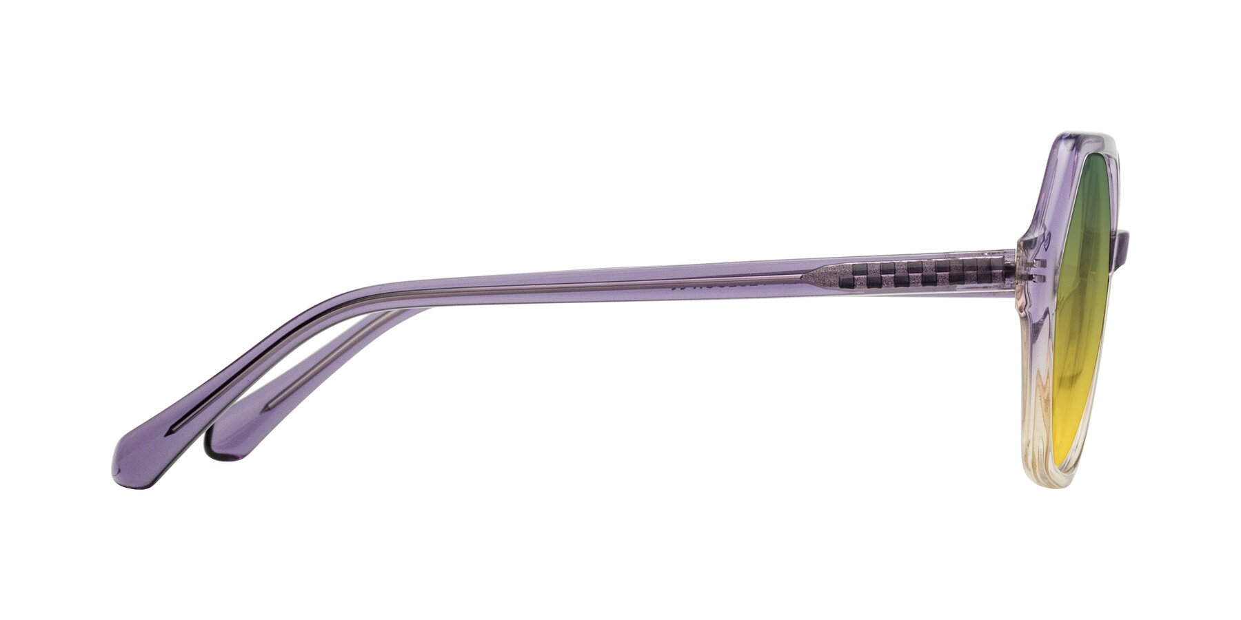 Side of McFadden in Clear Purple/Champagne with Green / Yellow Gradient Lenses