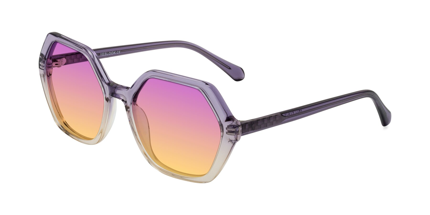Angle of McFadden in Clear Purple/Champagne with Purple / Yellow Gradient Lenses