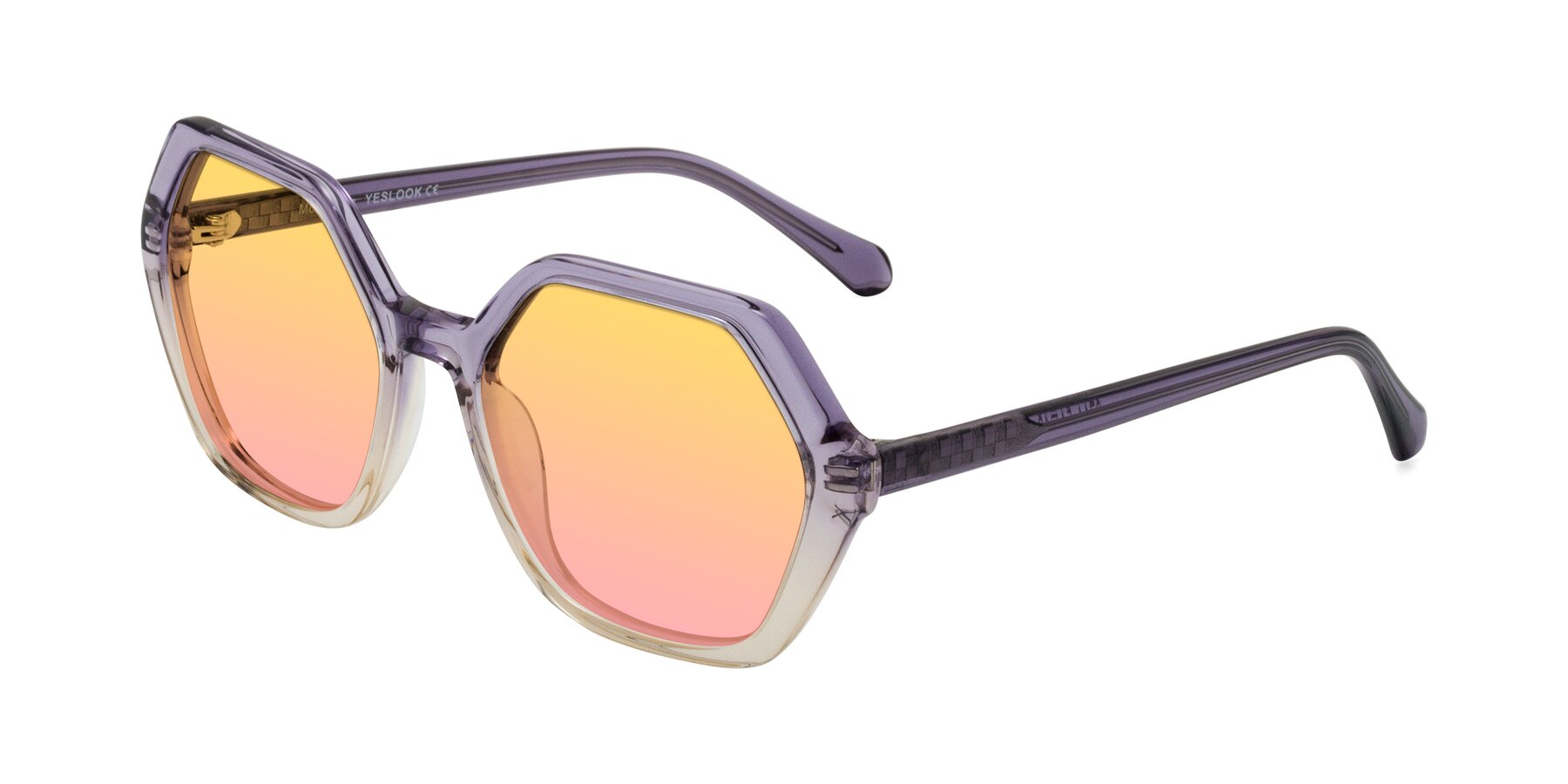 Angle of McFadden in Clear Purple/Champagne with Yellow / Pink Gradient Lenses