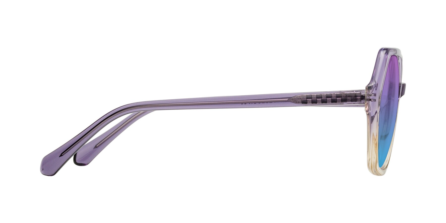 Side of McFadden in Clear Purple/Champagne with Purple / Blue Gradient Lenses
