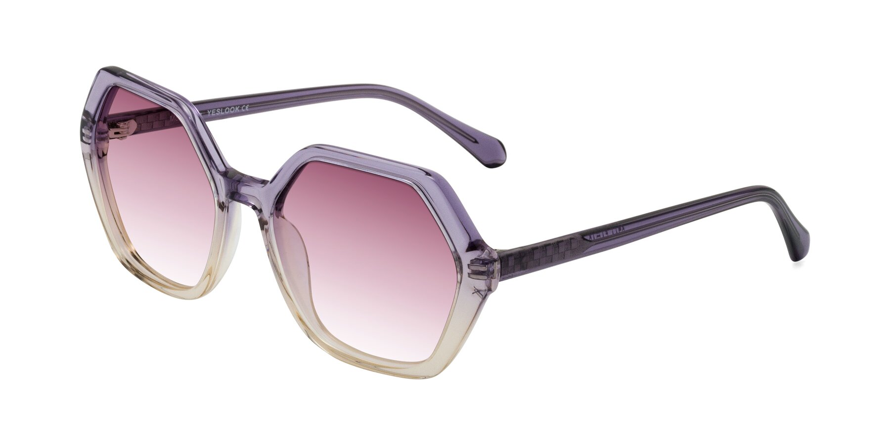 Angle of McFadden in Clear Purple/Champagne with Wine Gradient Lenses