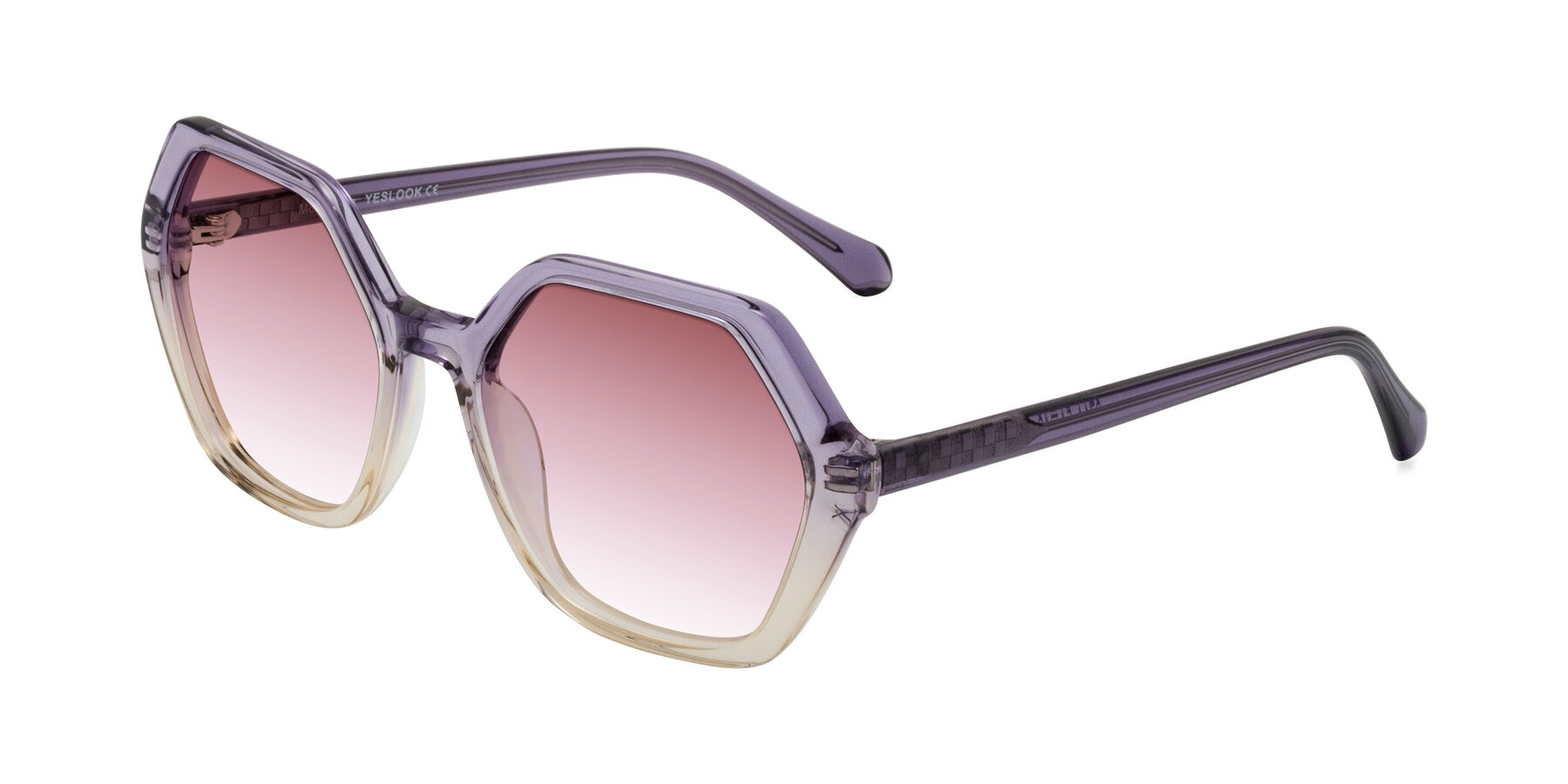 Angle of McFadden in Clear Purple/Champagne with Garnet Gradient Lenses
