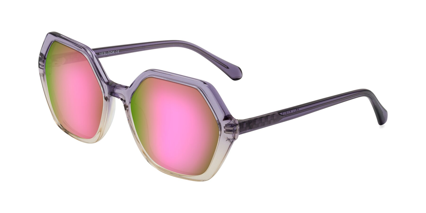 Angle of McFadden in Clear Purple/Champagne with Pink Mirrored Lenses