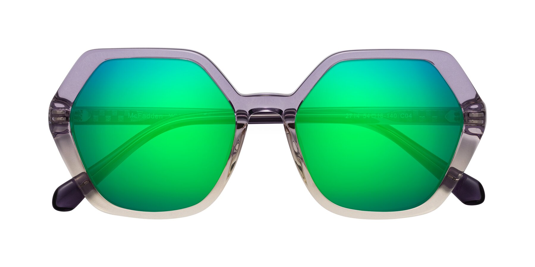 Folded Front of McFadden in Clear Purple/Champagne with Green Mirrored Lenses