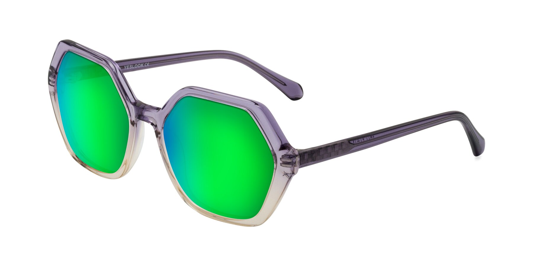 Angle of McFadden in Clear Purple/Champagne with Green Mirrored Lenses