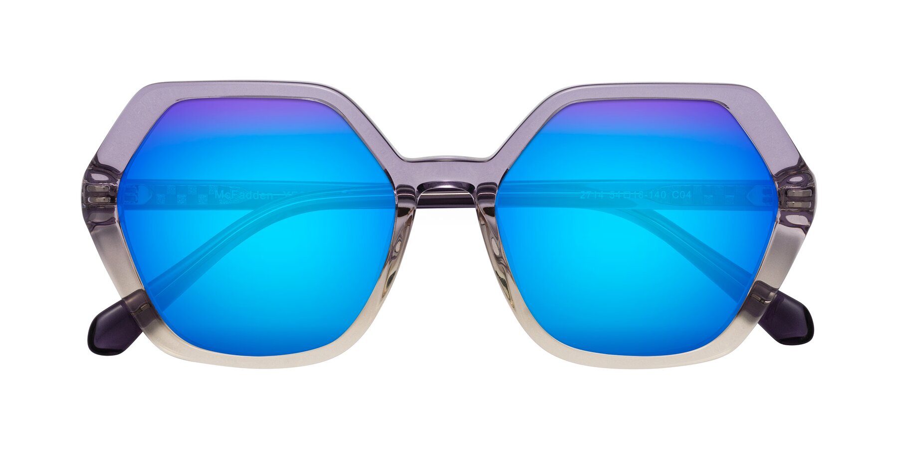 Folded Front of McFadden in Clear Purple/Champagne with Blue Mirrored Lenses