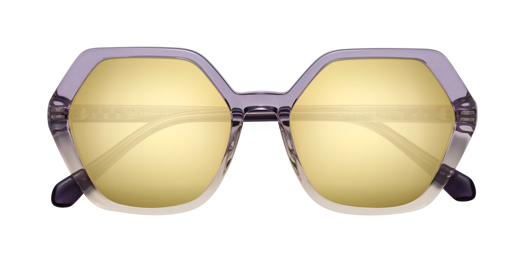 Folded Front of McFadden in Clear Purple/Champagne with Gold Mirrored Lenses