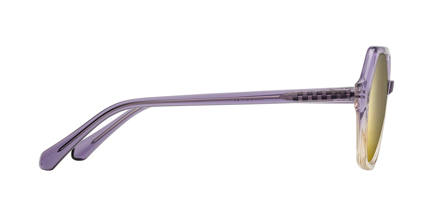 Side of McFadden in Clear Purple/Champagne with Gold Mirrored Lenses