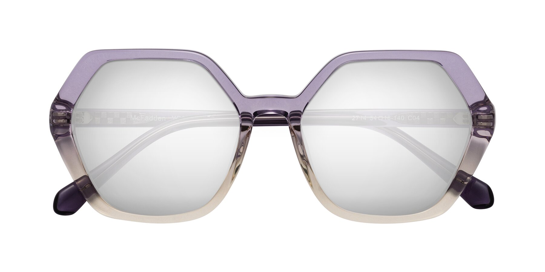 Folded Front of McFadden in Clear Purple/Champagne with Silver Mirrored Lenses