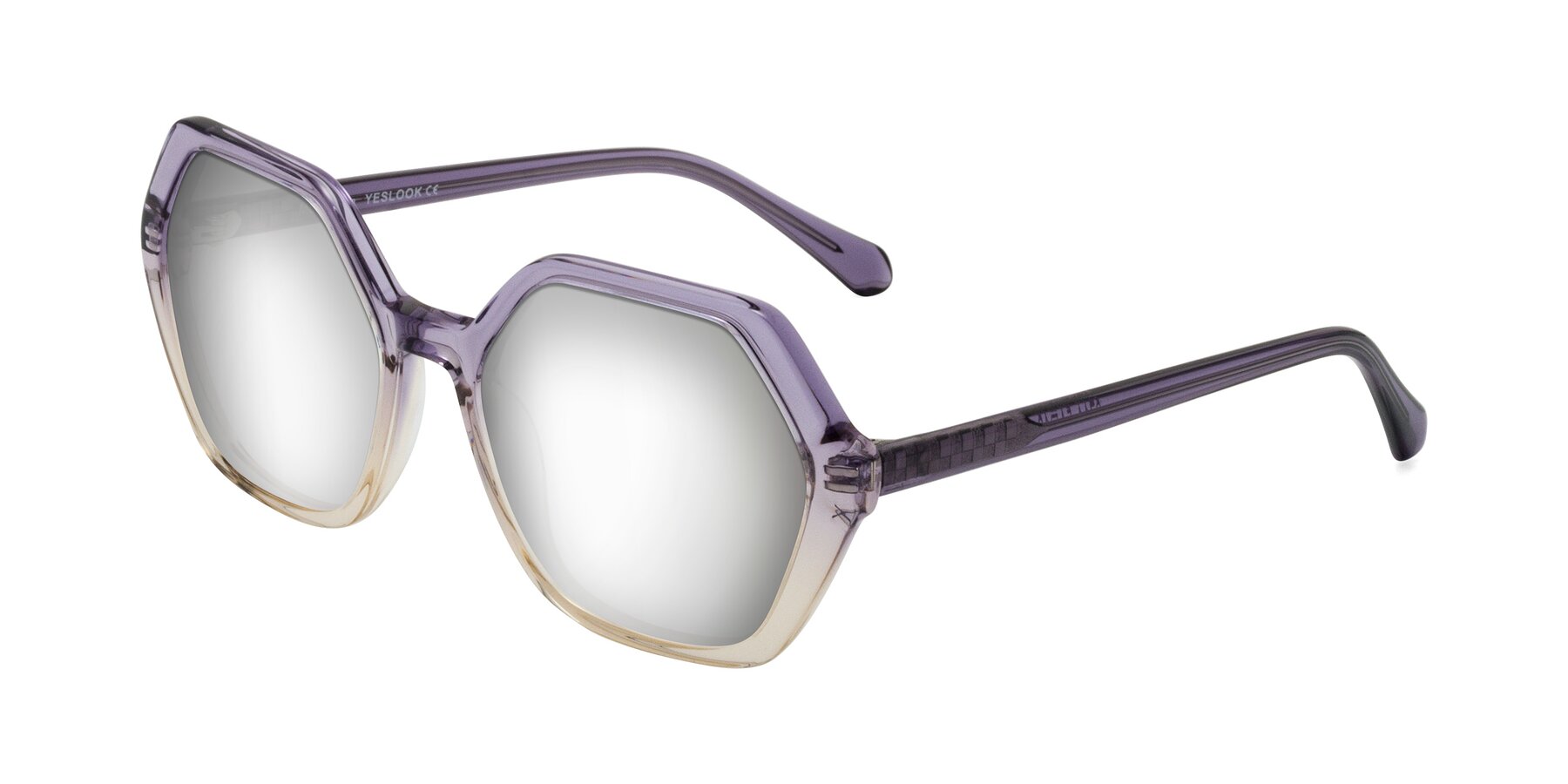 Angle of McFadden in Clear Purple/Champagne with Silver Mirrored Lenses