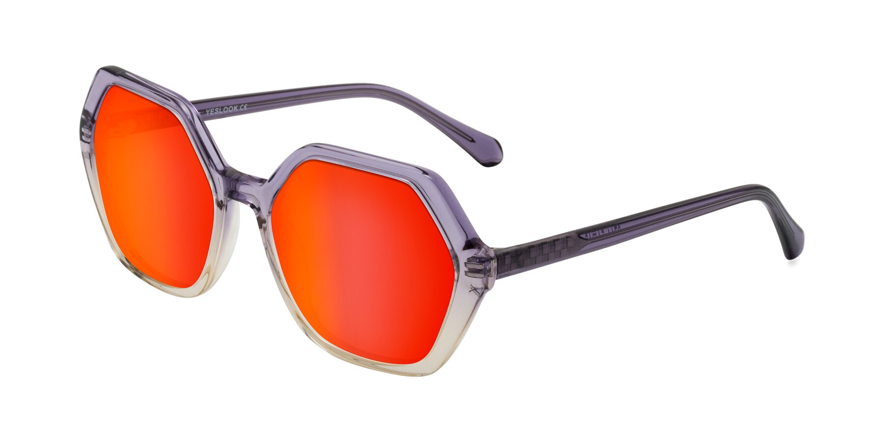 Angle of McFadden in Clear Purple/Champagne with Red Gold Mirrored Lenses