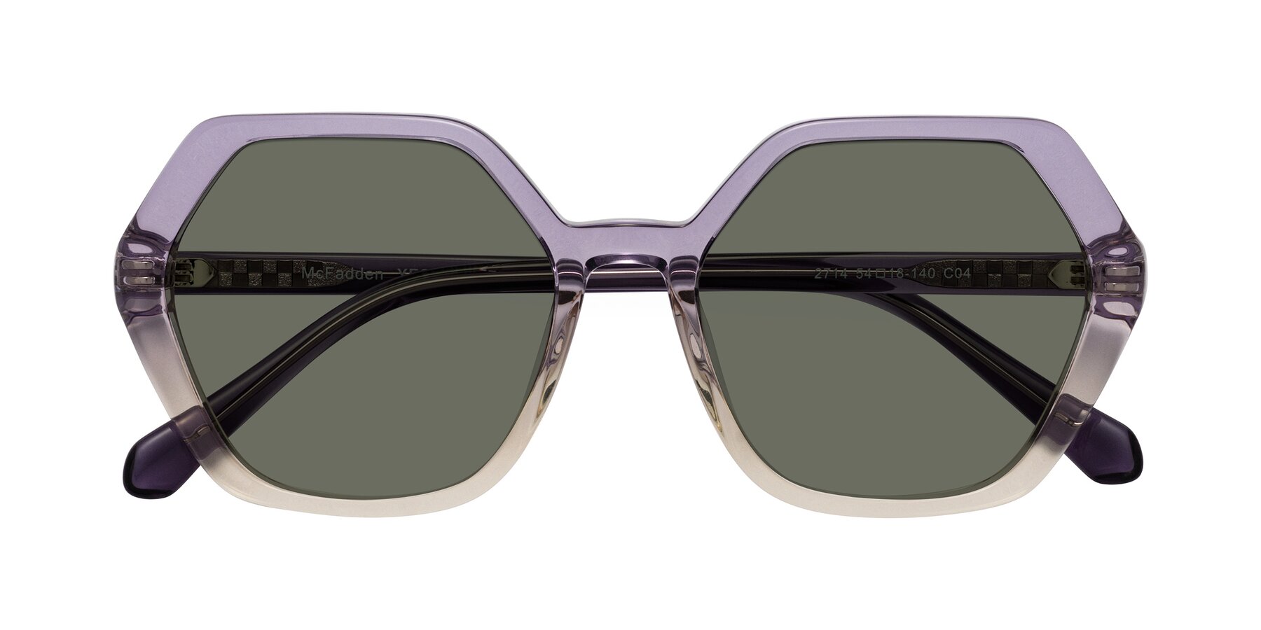 Folded Front of McFadden in Clear Purple/Champagne with Gray Polarized Lenses