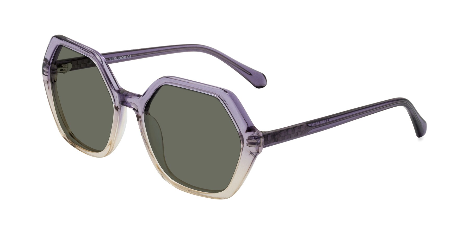 Angle of McFadden in Clear Purple/Champagne with Gray Polarized Lenses