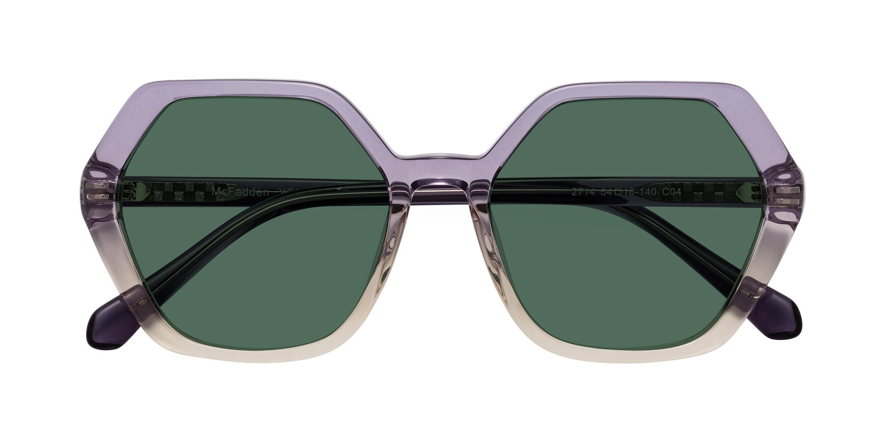 Folded Front of McFadden in Clear Purple/Champagne with Green Polarized Lenses
