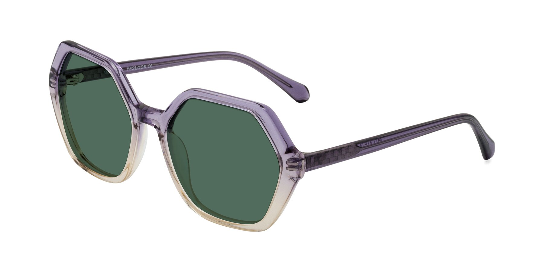 Angle of McFadden in Clear Purple/Champagne with Green Polarized Lenses