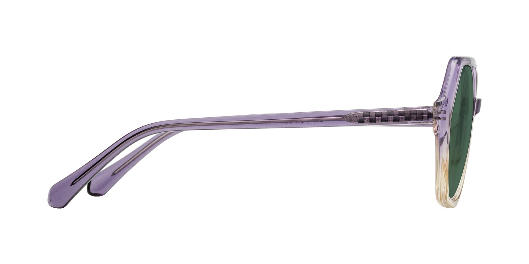 Side of McFadden in Clear Purple/Champagne with Green Polarized Lenses