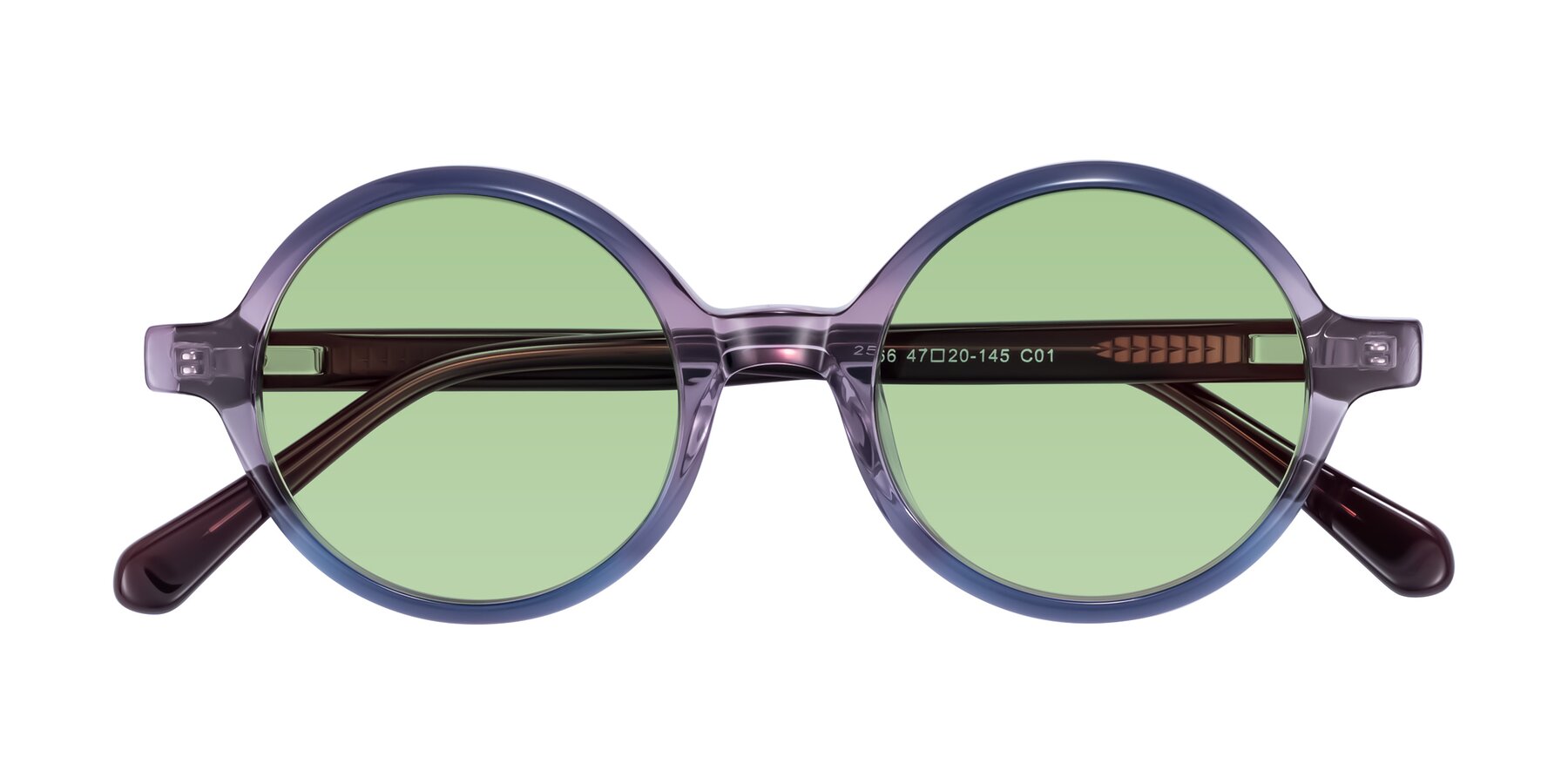 Folded Front of Serene in Faded Purple with Medium Green Tinted Lenses