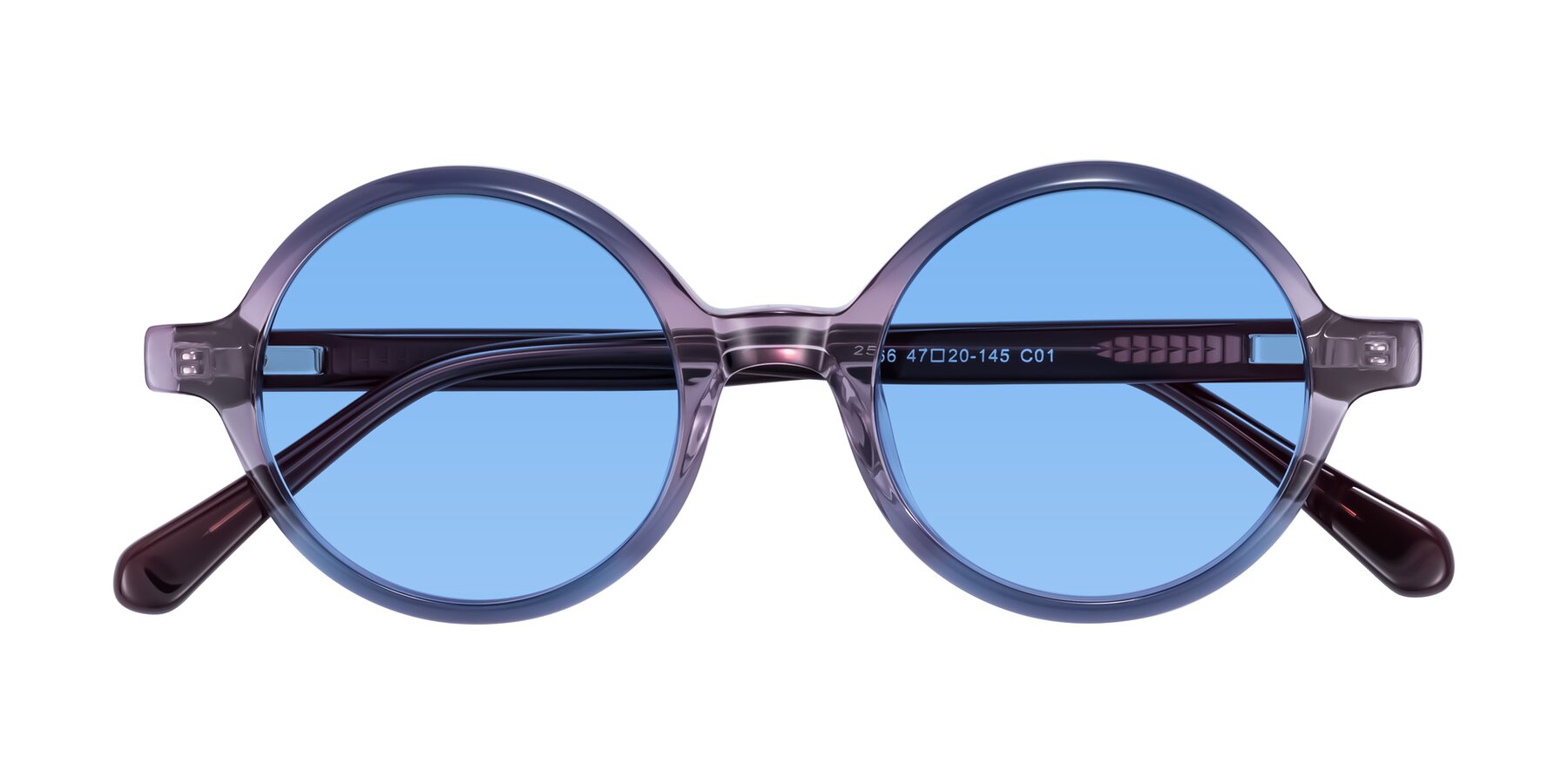 Folded Front of Serene in Faded Purple with Medium Blue Tinted Lenses