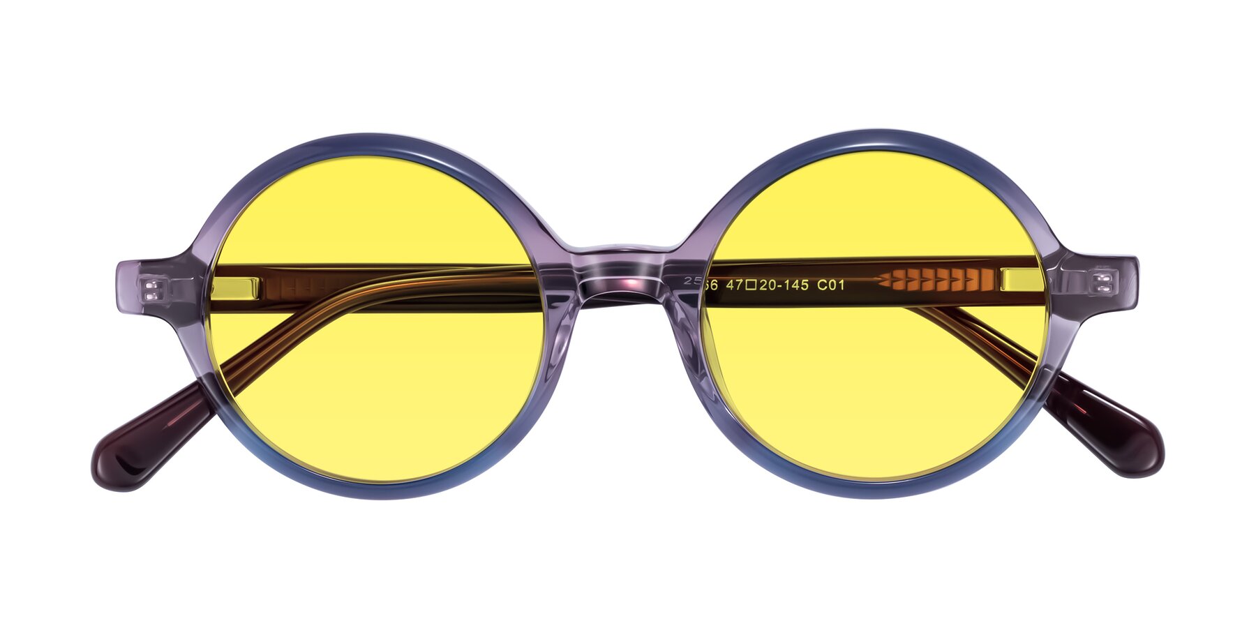 Folded Front of Serene in Faded Purple with Medium Yellow Tinted Lenses