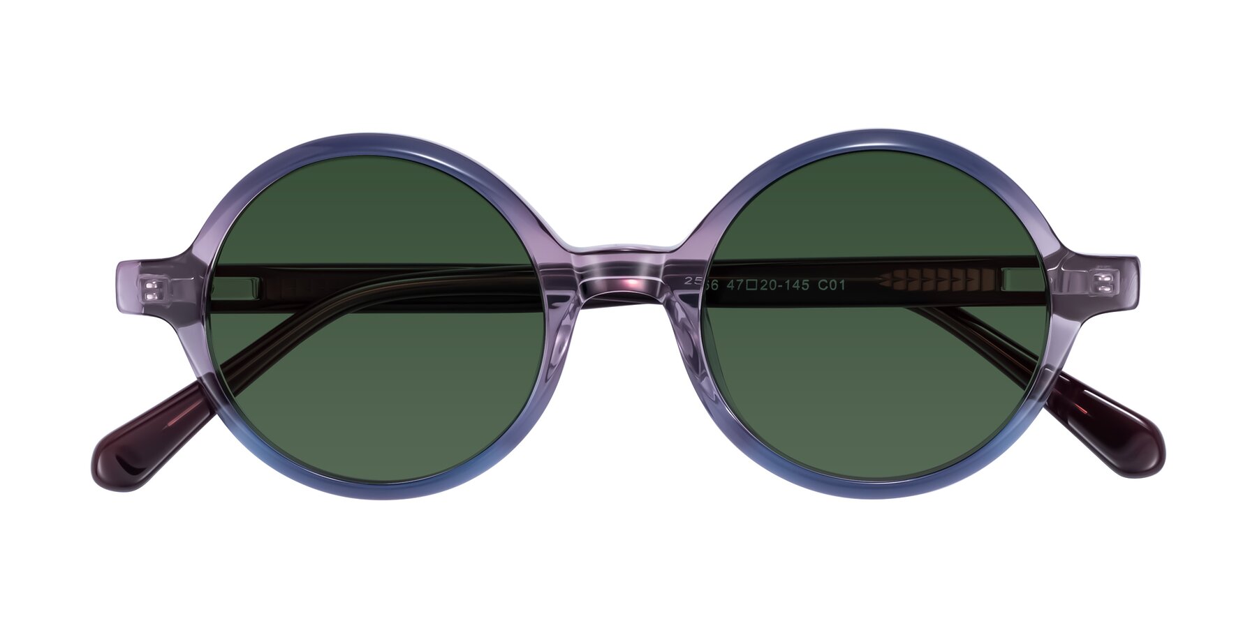 Folded Front of Serene in Faded Purple with Green Tinted Lenses
