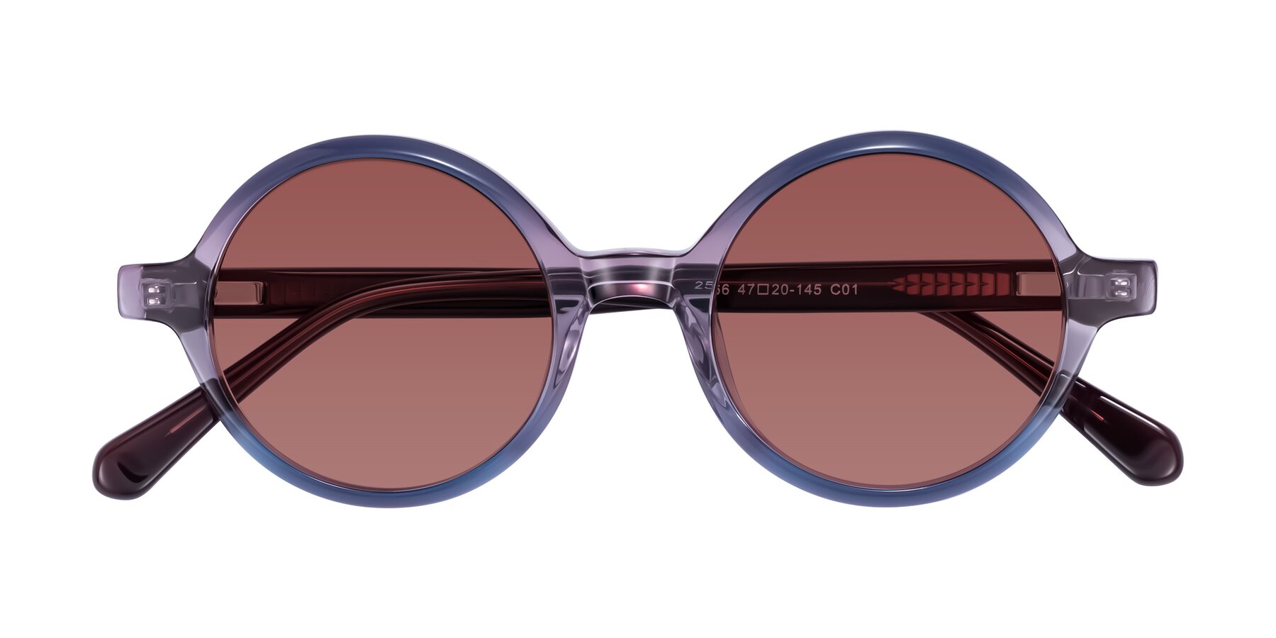 Folded Front of Serene in Faded Purple with Garnet Tinted Lenses