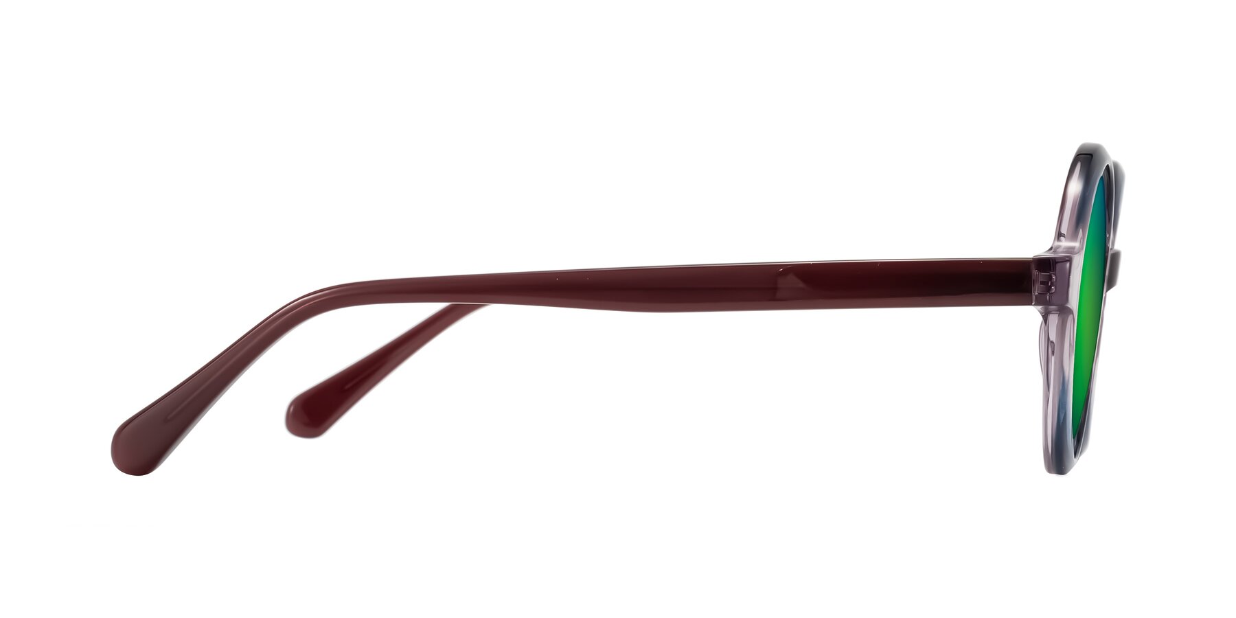 Side of Serene in Faded Purple with Green Mirrored Lenses