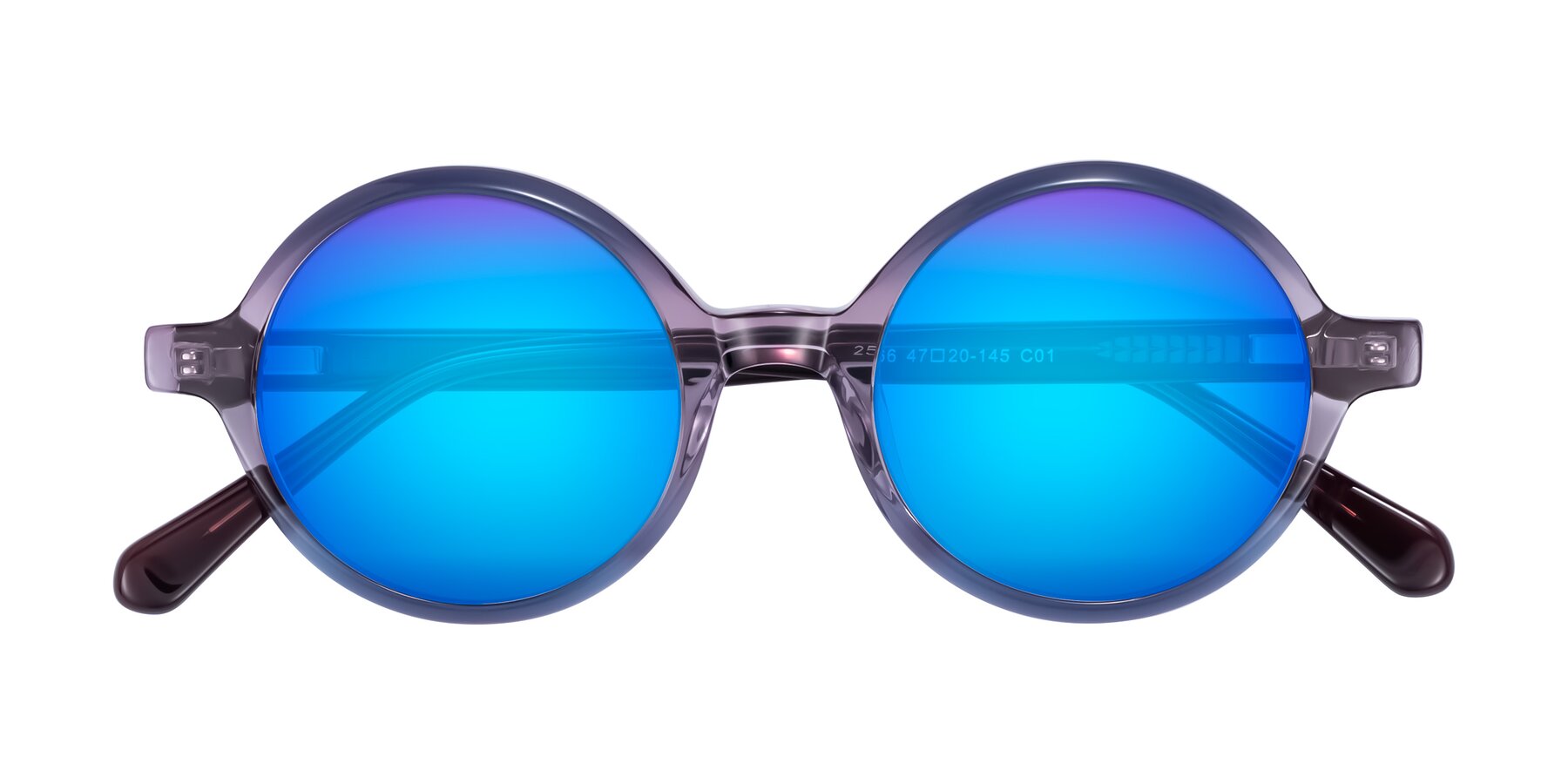 Folded Front of Serene in Faded Purple with Blue Mirrored Lenses