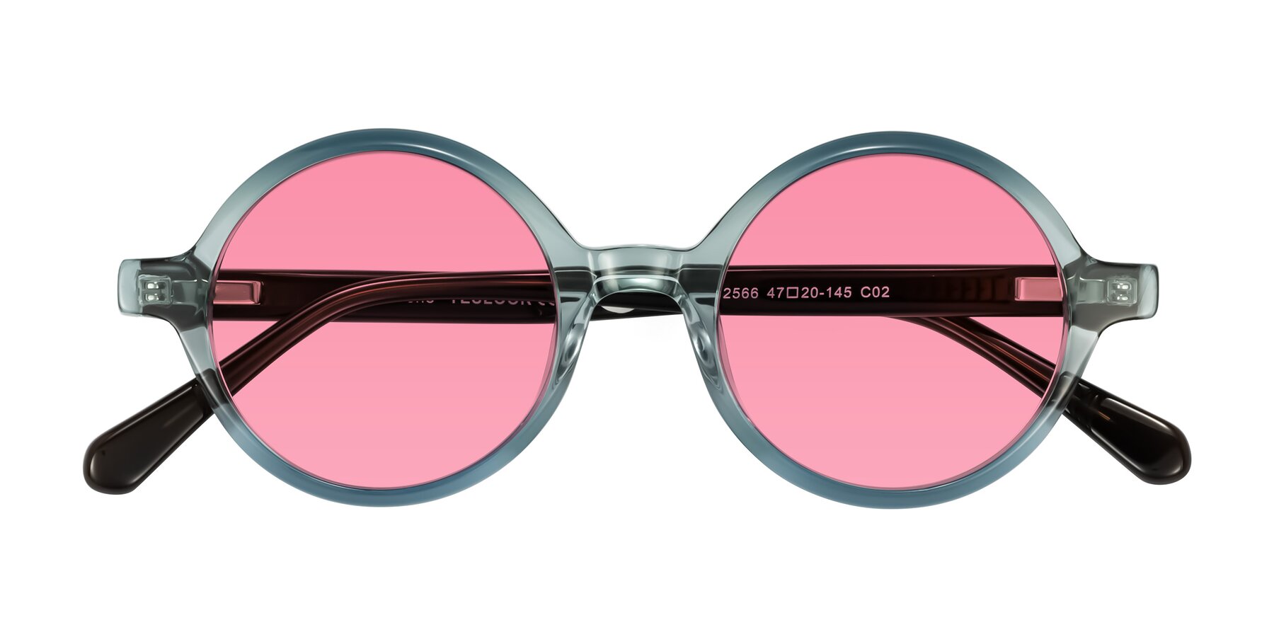 Folded Front of Serene in Faded Green with Pink Tinted Lenses