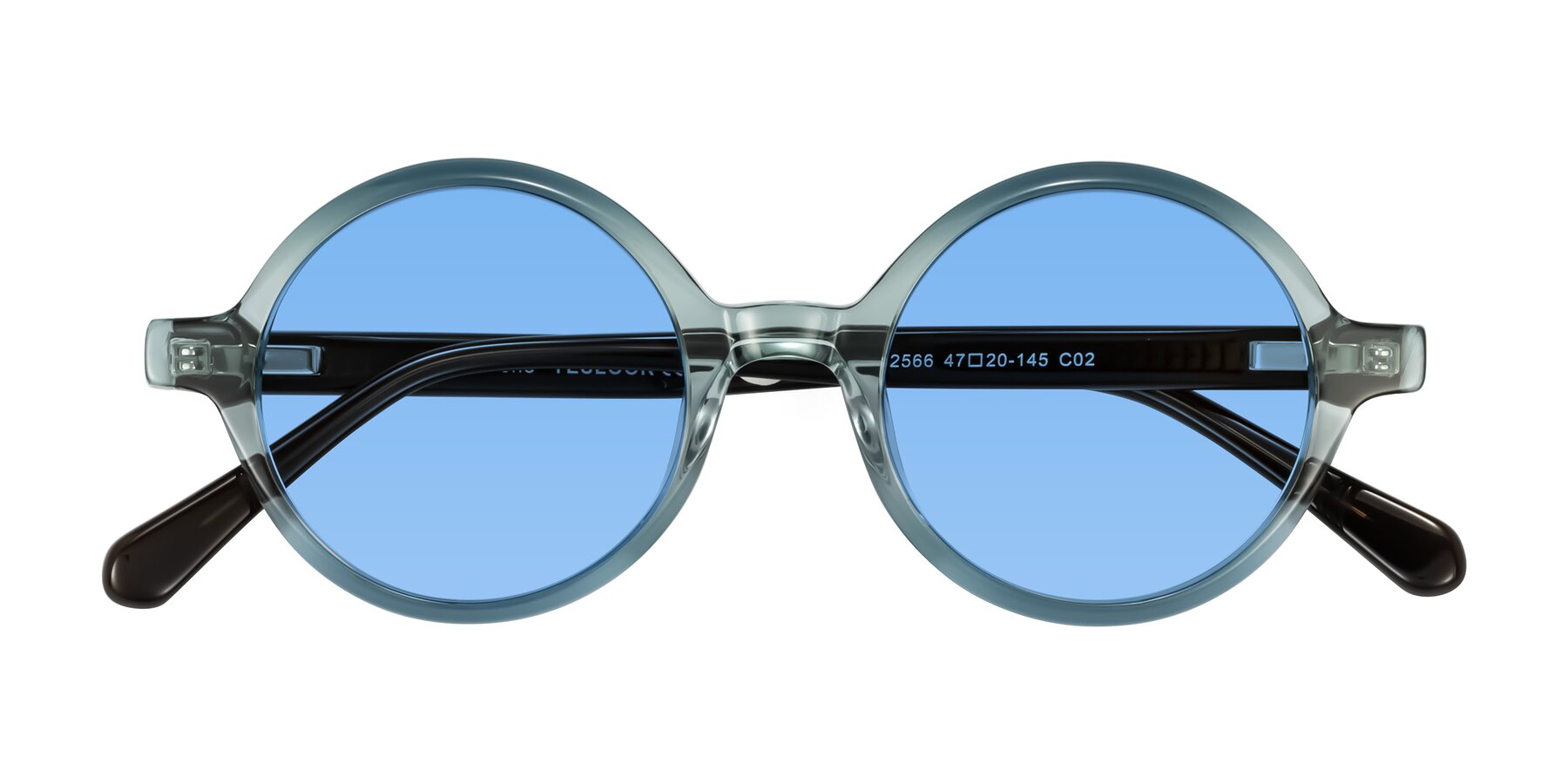 Folded Front of Serene in Faded Green with Medium Blue Tinted Lenses