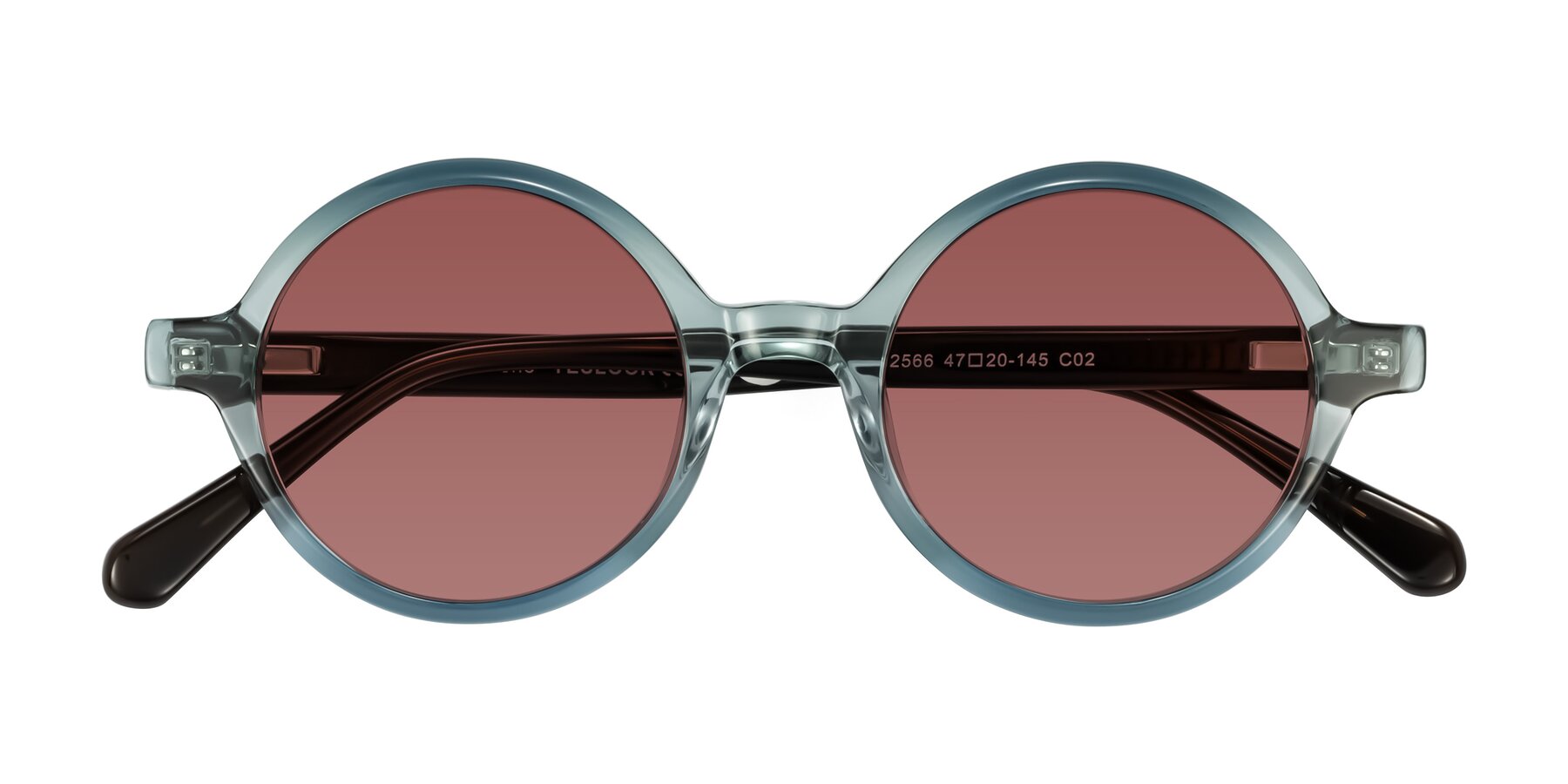 Folded Front of Serene in Faded Green with Garnet Tinted Lenses