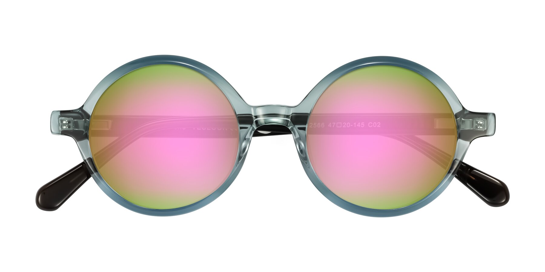 Folded Front of Serene in Faded Green with Pink Mirrored Lenses