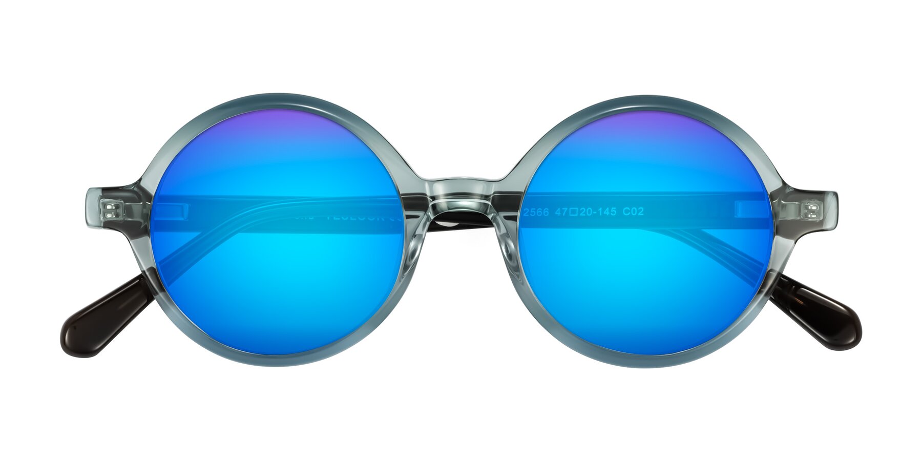 Folded Front of Serene in Faded Green with Blue Mirrored Lenses
