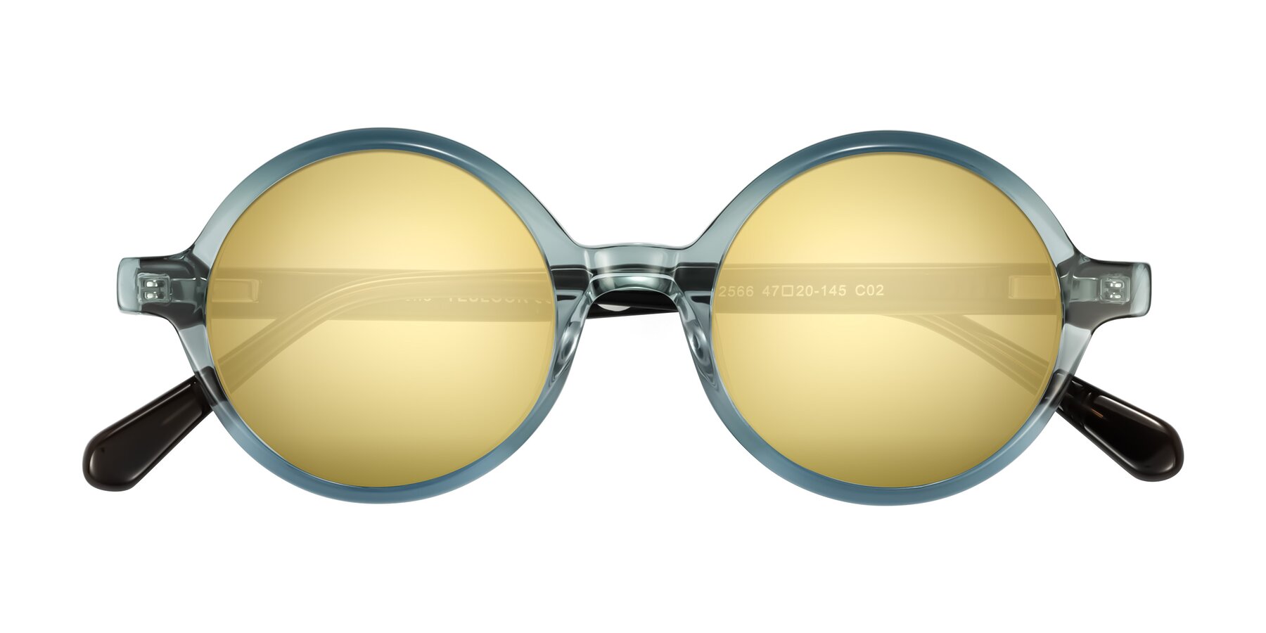 Folded Front of Serene in Faded Green with Gold Mirrored Lenses