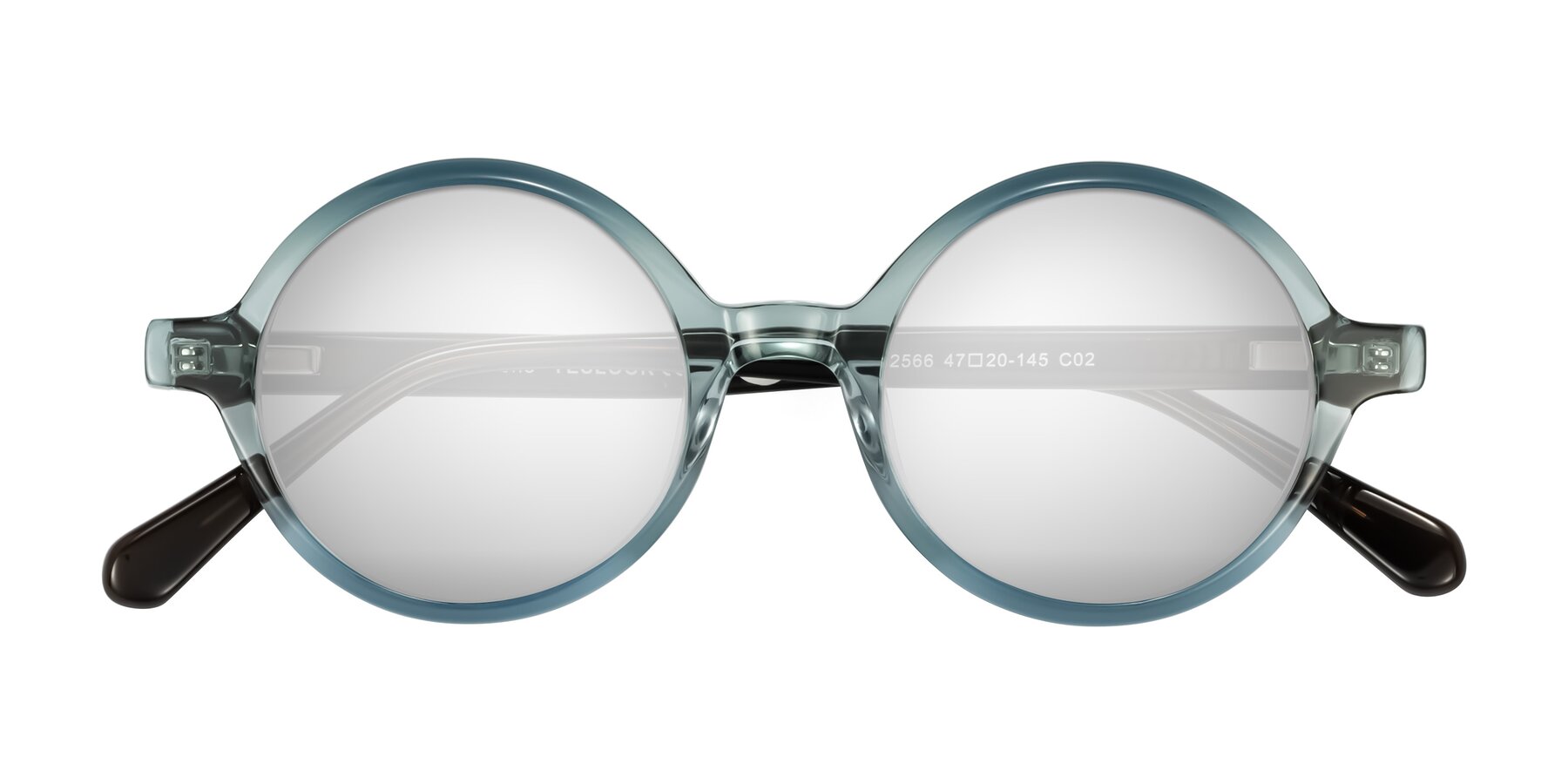 Folded Front of Serene in Faded Green with Silver Mirrored Lenses