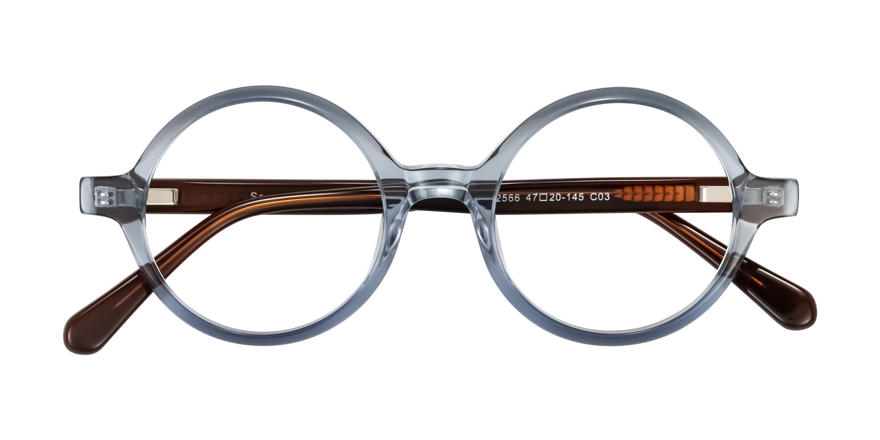 Folded Front of Serene in Faded Blue with Clear Eyeglass Lenses