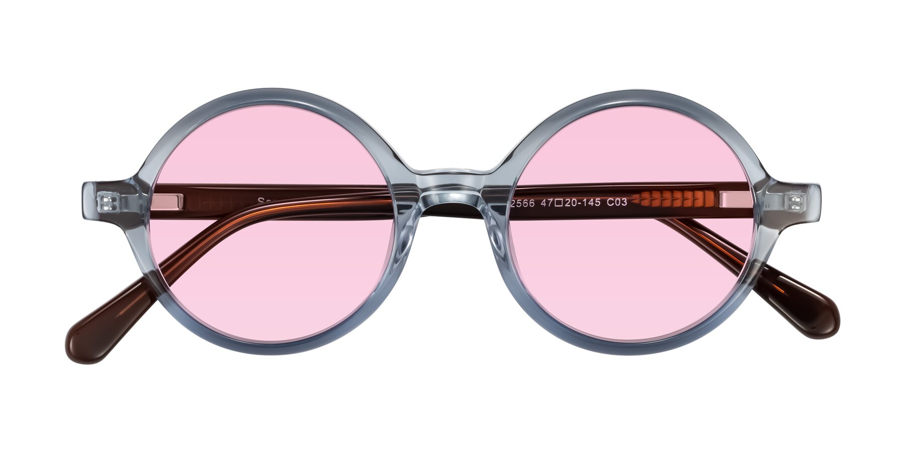 Folded Front of Serene in Faded Blue with Light Pink Tinted Lenses