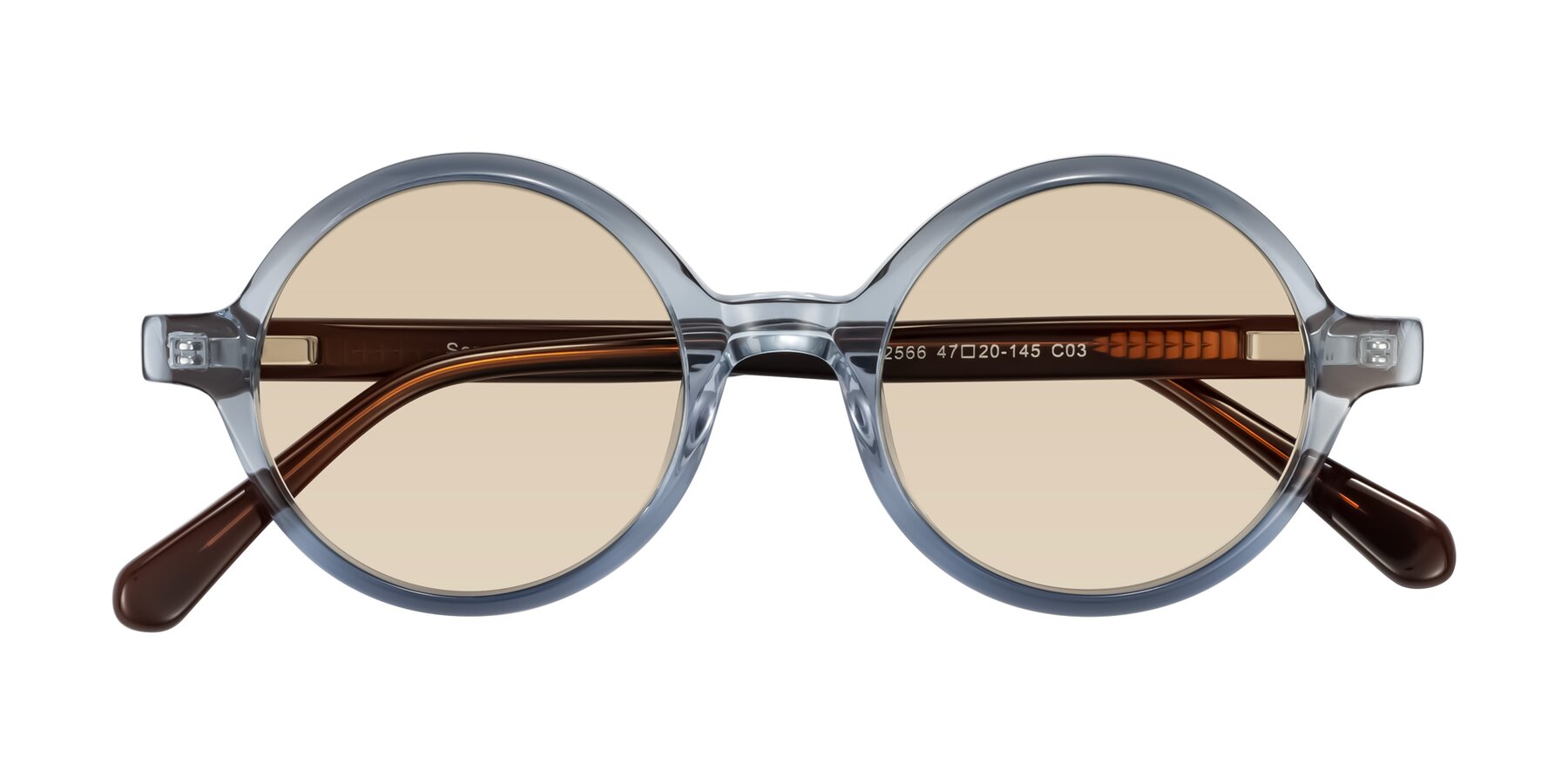 Folded Front of Serene in Faded Blue with Light Brown Tinted Lenses