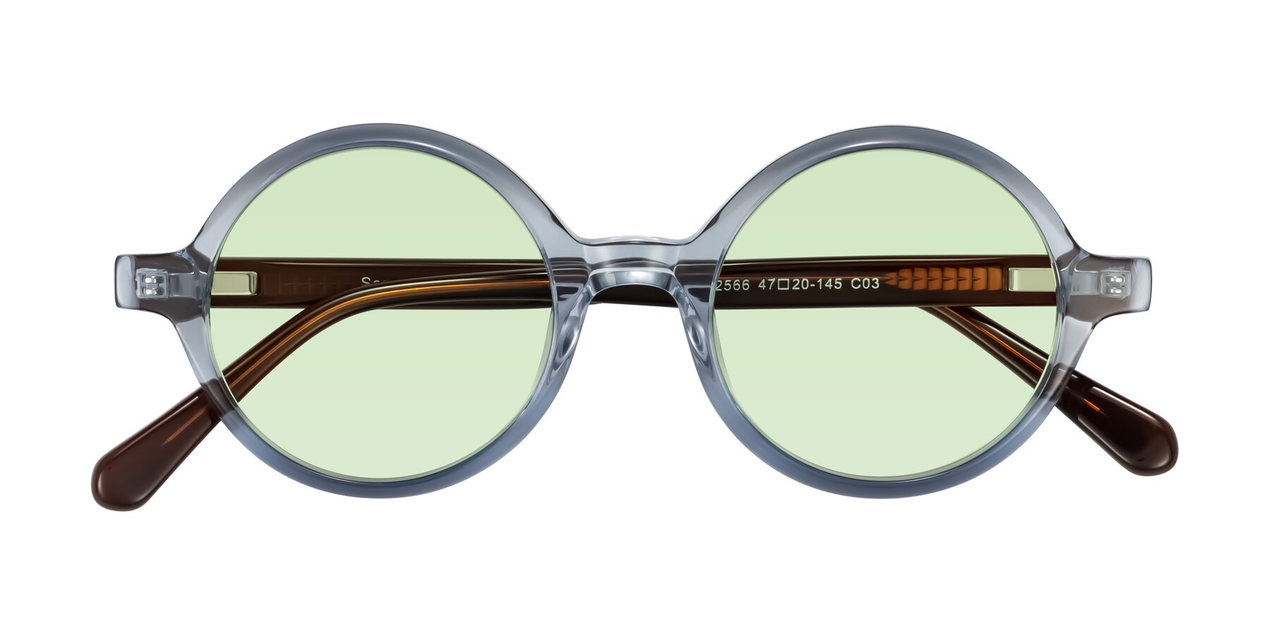 Folded Front of Serene in Faded Blue with Light Green Tinted Lenses