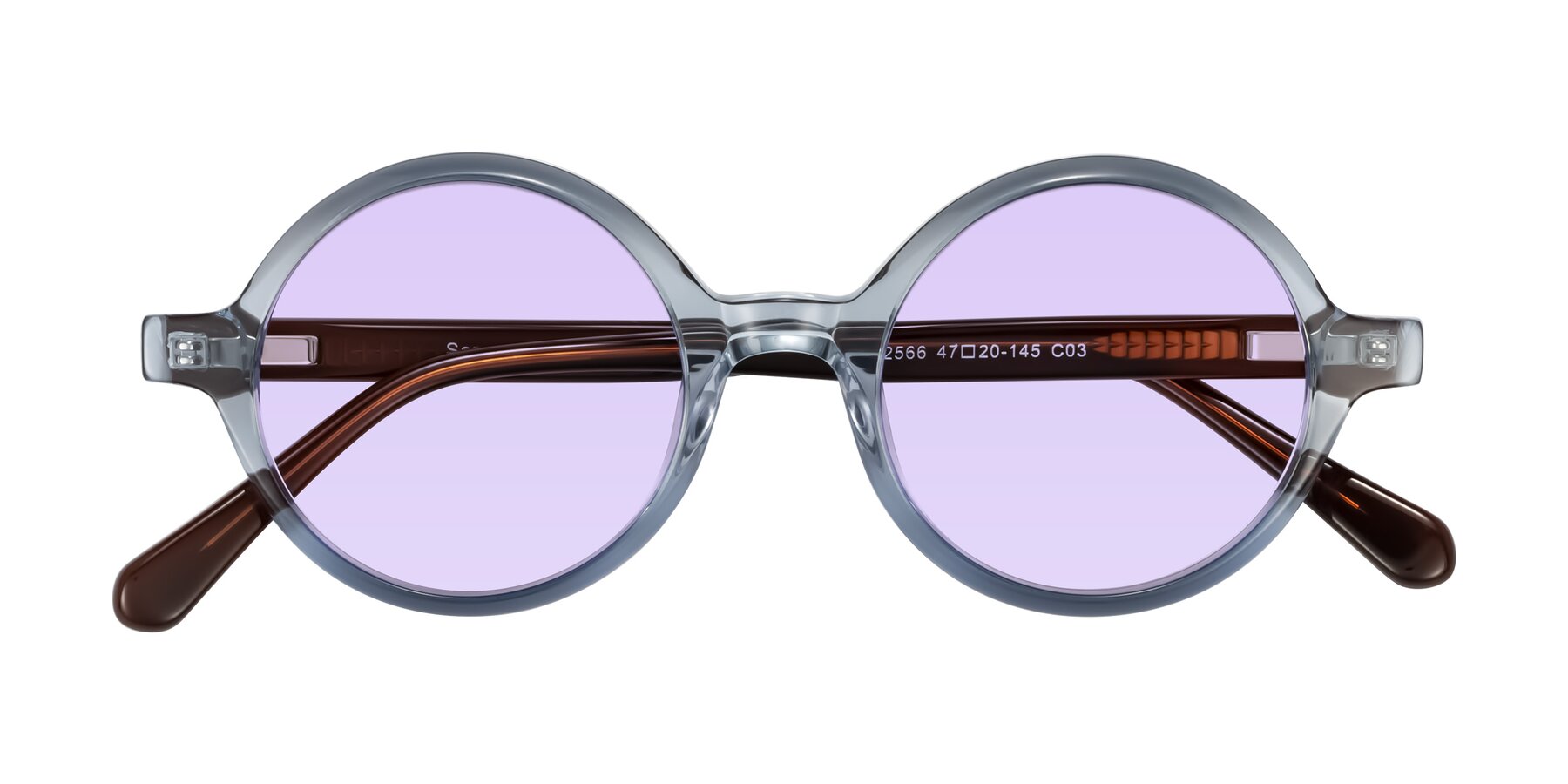 Folded Front of Serene in Faded Blue with Light Purple Tinted Lenses