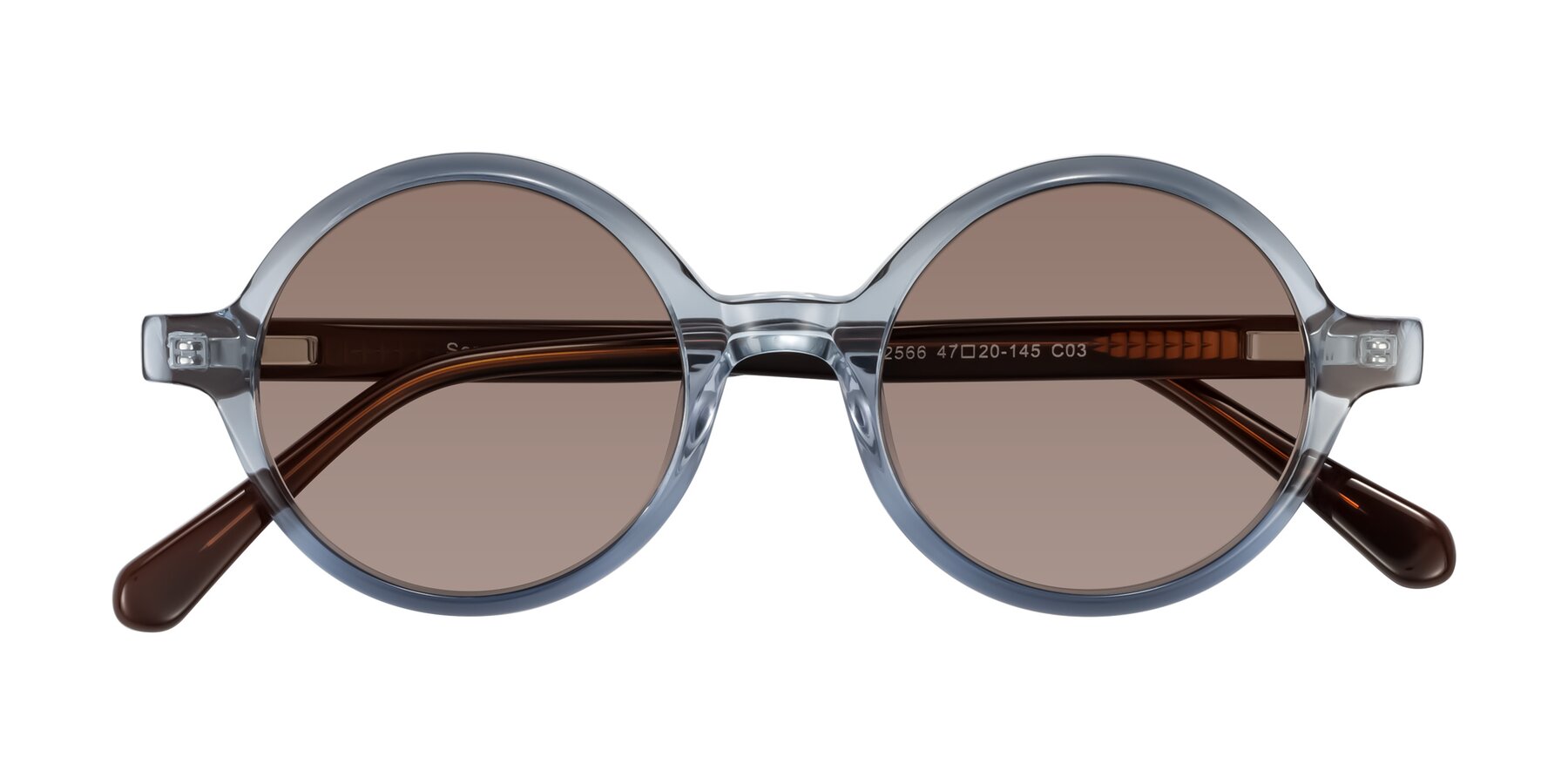 Folded Front of Serene in Faded Blue with Medium Brown Tinted Lenses