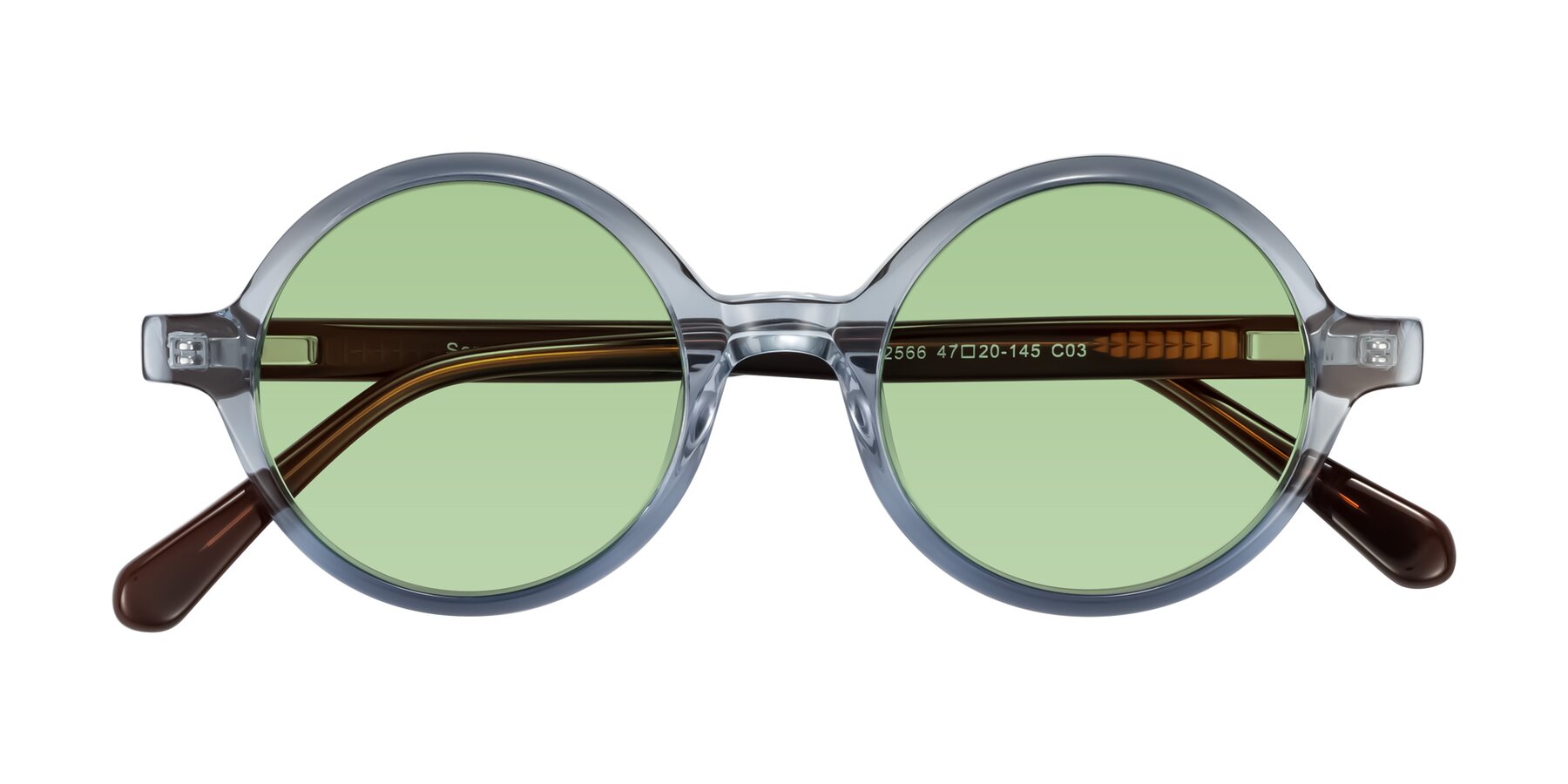 Folded Front of Serene in Faded Blue with Medium Green Tinted Lenses