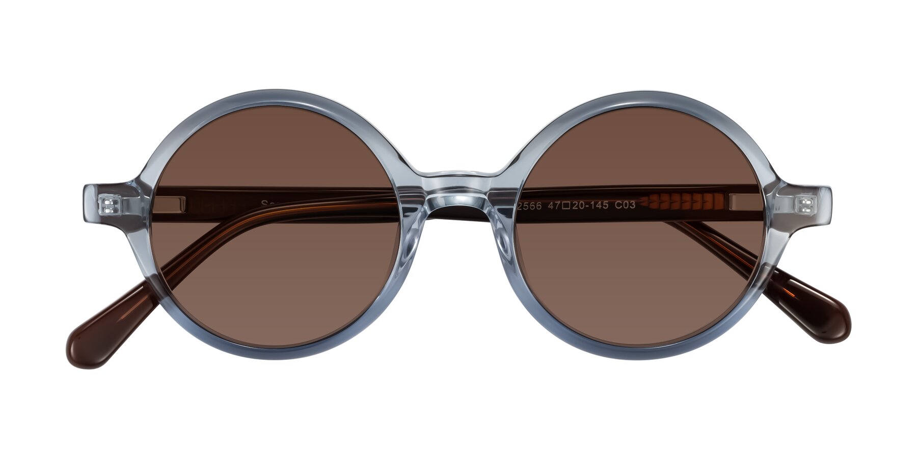 Folded Front of Serene in Faded Blue with Brown Tinted Lenses