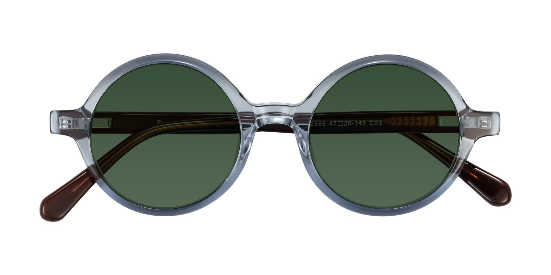 Folded Front of Serene in Faded Blue with Green Tinted Lenses